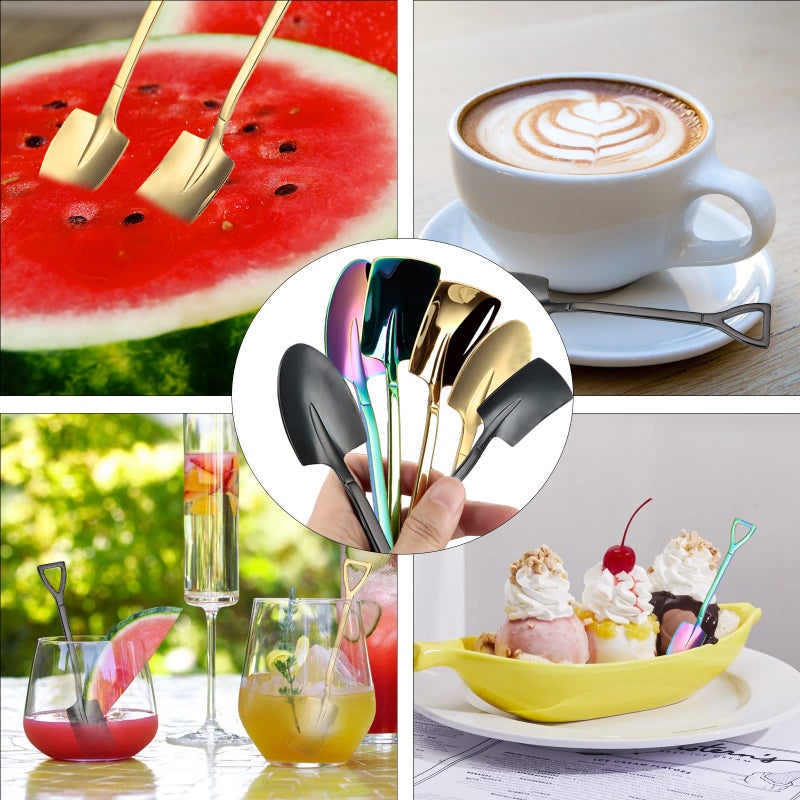 Bnapott 6 Pack Stainless Ice Cream Spoons  Shovel Spoons  Watermelon Spoon Reusable Small Spoon For Tea Dessert Home Kitchen Party Restaurant Party Supplies (Colored) - Image 3