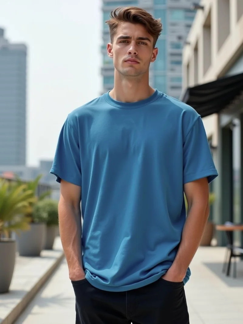 NOBERO  Oversized Blue T-Shirt for Men for Men | Best Price UAE