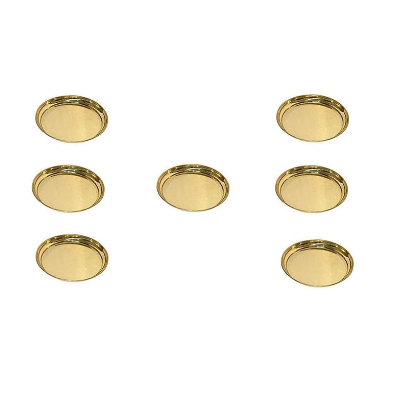 Damurhu Pure Brass Multipurpose HalwaPoojaSnacksRiceBhojan PlatePatra 7 Inches Size7 Set of 7 Pcs for Home and Puja PurposeEspecially Hindu Traditional Occasions - Image 1