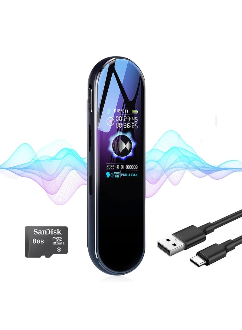 Digital Voice Recorder With MP3 Player,  8GB Portable Audio Recorder with Playback, 1536Kbps Recorder for Lectures Meetings,  Recorder 580 Hour Audio Recorder, Timed Recording  - Image 1