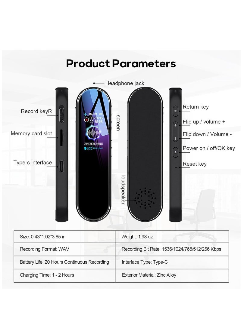 Digital Voice Recorder With MP3 Player,  8GB Portable Audio Recorder with Playback, 1536Kbps Recorder for Lectures Meetings,  Recorder 580 Hour Audio Recorder, Timed Recording  - Image 2