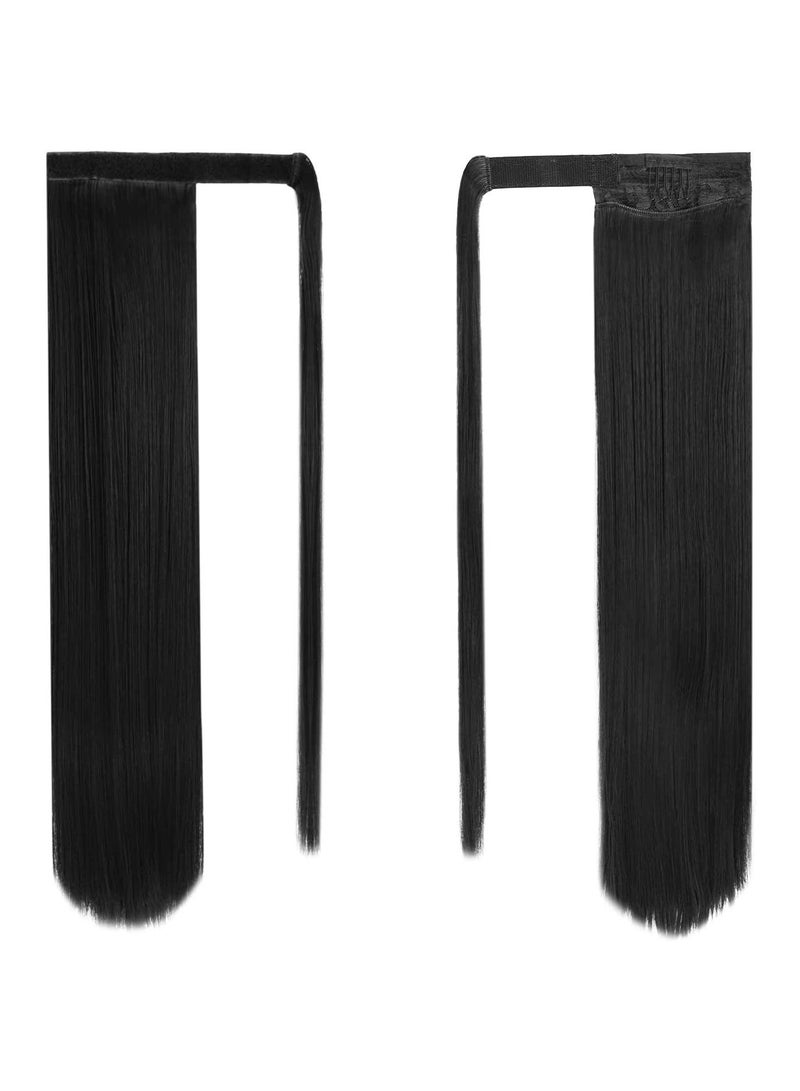 Estelle Ponytail Extension Long Straight Wrap Around Clip in Synthetic Fiber Hair for Women Black - Image 2
