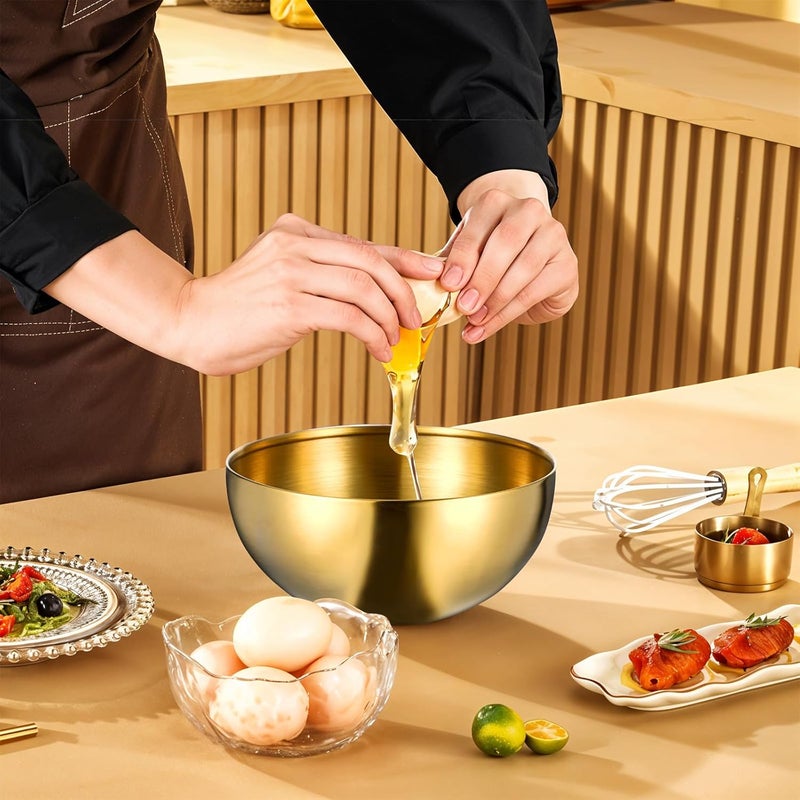 Wanmu 10Pcs Gold Mixing Bowls Set Metal Stainless Steel 5.9 Wide 30oz Snacks Bowls Small Dessert Bowls for Salad Cereal Fruit Snack Facial Soup Party Serving Cooking Baking Prepping Storing - Image 3