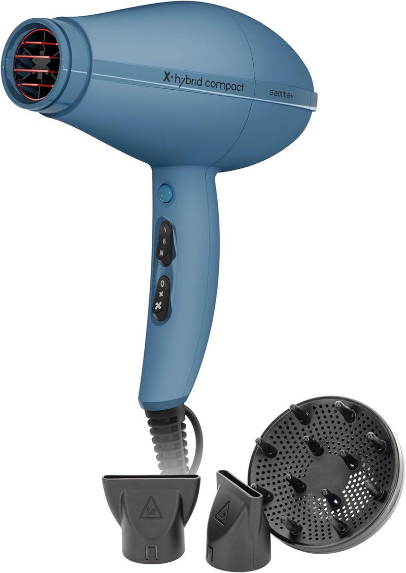 Gamma Professional Hair Dryer X-Hybrid Compact, Lightweight and Compact Hair Dryer, Ion Technology, Tourmaline Coated Grid, 1800-2100W (Avio Blue) Simple multi-feature universal build - Image 1