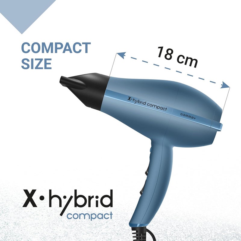 Gamma Professional Hair Dryer X-Hybrid Compact, Lightweight and Compact Hair Dryer, Ion Technology, Tourmaline Coated Grid, 1800-2100W (Avio Blue) Simple multi-feature universal build - Image 4
