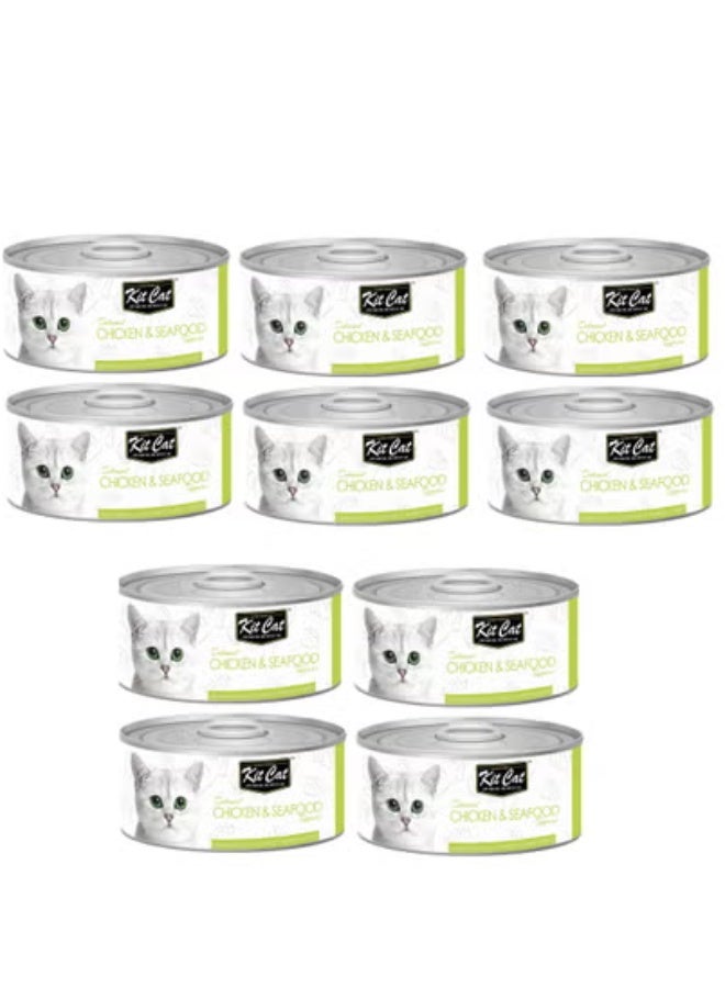 Kit Cat 10PC's Kit Cat Chicken & Seafood Wet Cat Food 80g Cans - Image 1