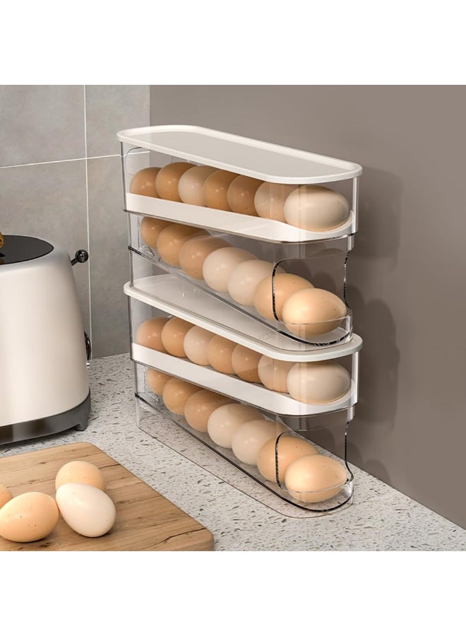 Anmi Egg Holder for Refrigerator, Automatic Rolling Egg Container & Dispenser | Stackable Clear Plastic Egg Tray with Lid, Kitchen Fridge Organizers and Storage - Image 2