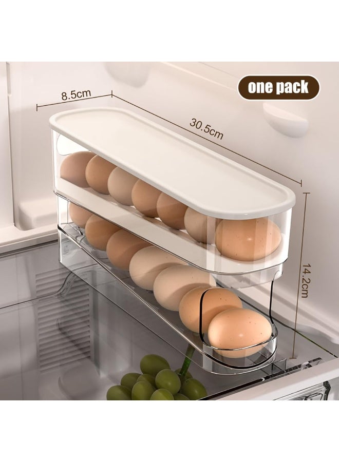 Anmi Egg Holder for Refrigerator, Automatic Rolling Egg Container & Dispenser | Stackable Clear Plastic Egg Tray with Lid, Kitchen Fridge Organizers and Storage - Image 3