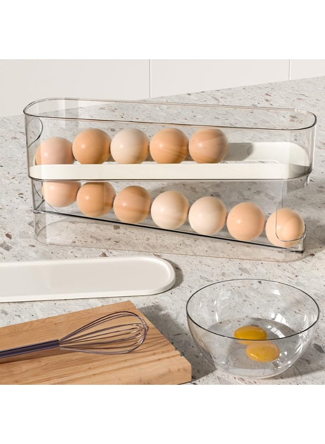 Anmi Egg Holder for Refrigerator, Automatic Rolling Egg Container & Dispenser | Stackable Clear Plastic Egg Tray with Lid, Kitchen Fridge Organizers and Storage - Image 4