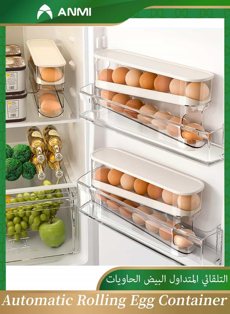 Anmi Egg Holder for Refrigerator, Automatic Rolling Egg Container & Dispenser | Stackable Clear Plastic Egg Tray with Lid, Kitchen Fridge Organizers and Storage - Image 1