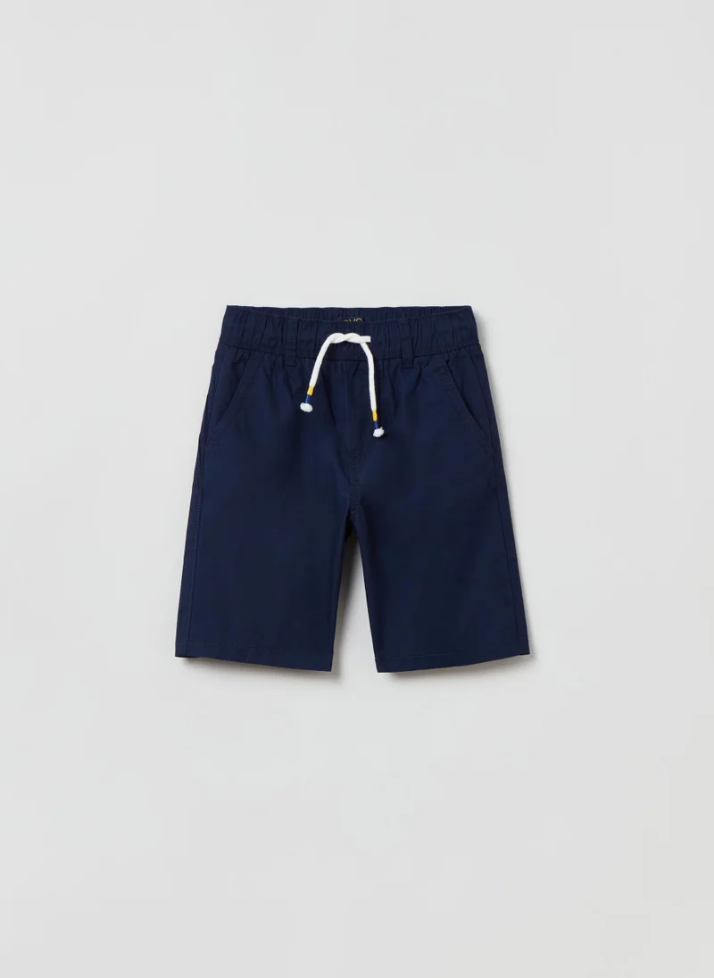 Ovs Cotton Bermuda shorts with drawstring