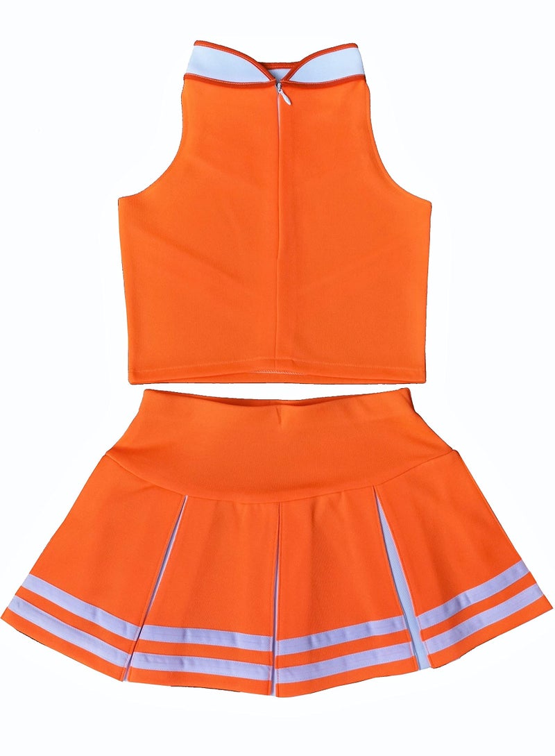 Total 2550 Little Girls' Cheerleader Cheerleading Outfit Uniform Costume Cosplay Neon Orange/White (M / 5-8) - Image 3