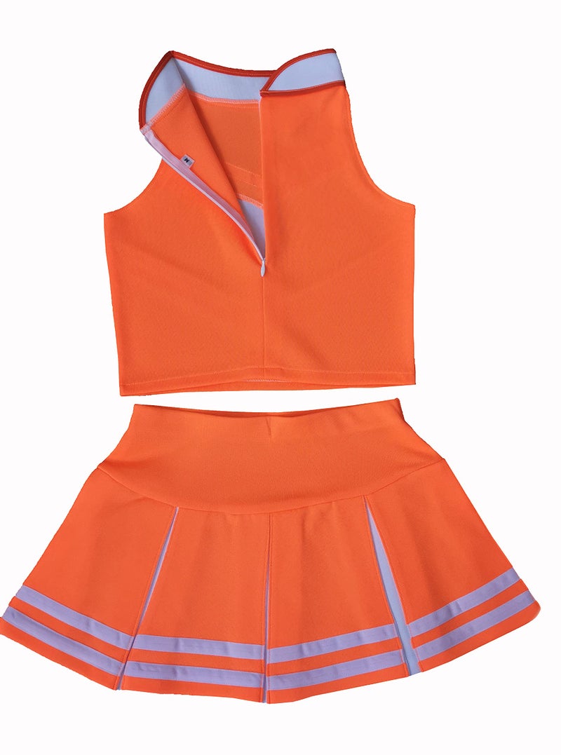 Total 2550 Little Girls' Cheerleader Cheerleading Outfit Uniform Costume Cosplay Neon Orange/White (M / 5-8) - Image 4