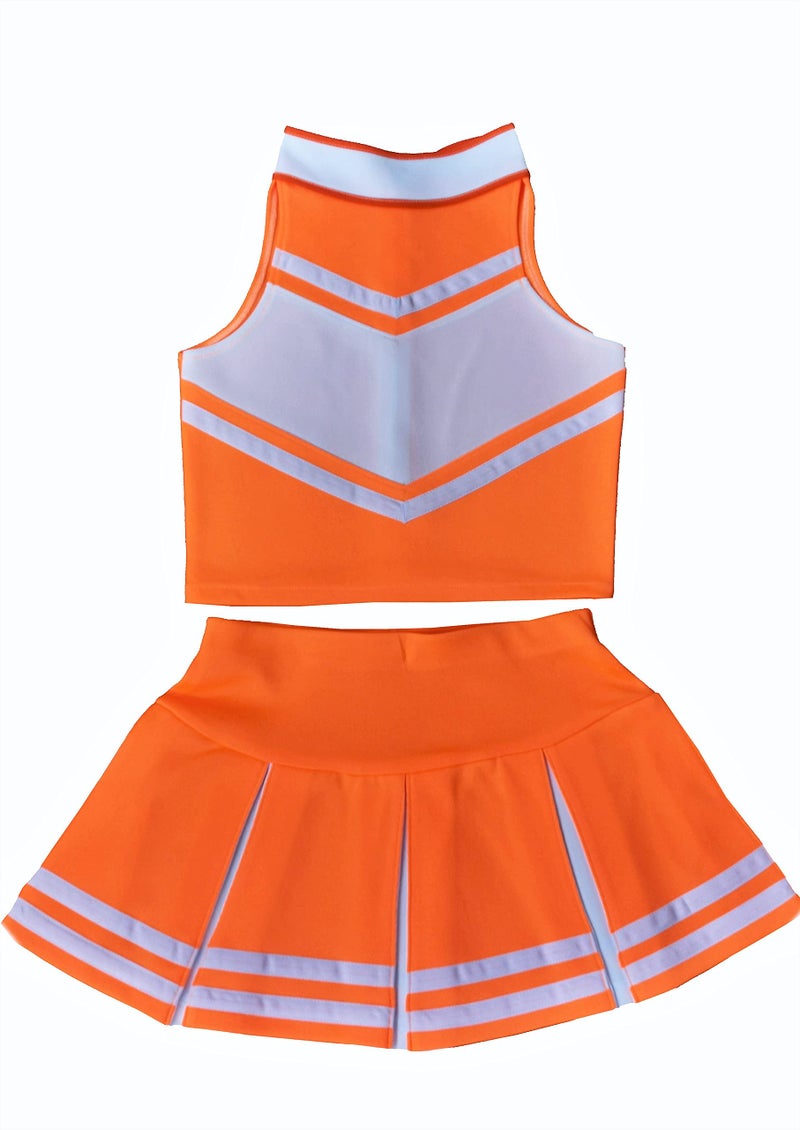 Total 2550 Little Girls' Cheerleader Cheerleading Outfit Uniform Costume Cosplay Neon Orange/White (M / 5-8) - Image 2