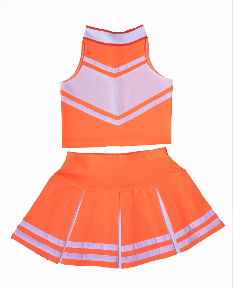 Total 2550 Little Girls' Cheerleader Cheerleading Outfit Uniform Costume Cosplay Neon Orange/White (M / 5-8) - Image 1