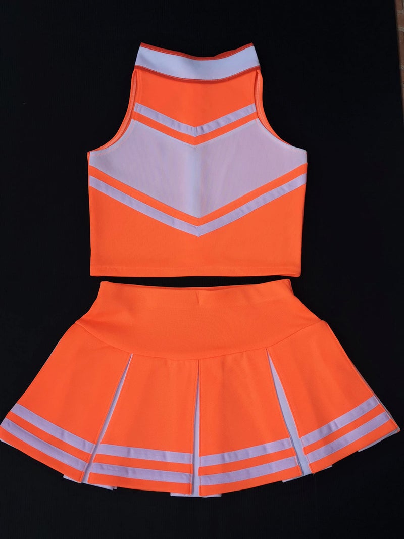 Total 2550 Little Girls' Cheerleader Cheerleading Outfit Uniform Costume Cosplay Neon Orange/White (M / 5-8) - Image 5