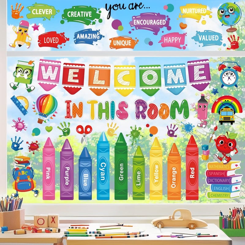 wondever Colorful Pencils Inspirational Quotes Window Clings Back to School Crayon Handprint Glass Sticker Decal Anti Collision Double-Side Static Stickers for Home Glass - Image 1