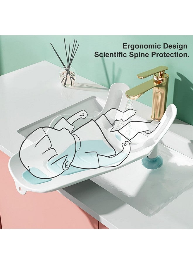 AMONIDA Infant Sink Bather,SemiCircular Basin Rinse Clean Baby Bathing Suit Foldable Butt Wash Ergonomic Portable Home for Newborn (Mint Green) - Image 1