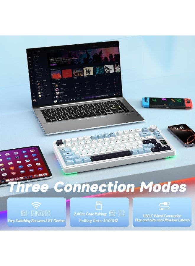 AULA S75 PRO Wireless Mechanical Keyboard with Screen&Knob, 75% Hot Swappable Gaming Keyboard with Pre-lubed Switches, RGB Backlit, PBT Keycaps Creamy Sounding Pc Gaming Keyboards - Image 5