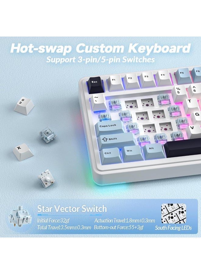 AULA S75 PRO Wireless Mechanical Keyboard with Screen&Knob, 75% Hot Swappable Gaming Keyboard with Pre-lubed Switches, RGB Backlit, PBT Keycaps Creamy Sounding Pc Gaming Keyboards - Image 4