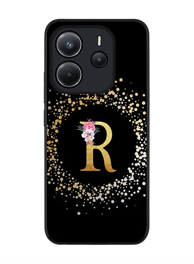 Stylizedd For Xiaomi Redmi Note 14 4G 4G Case,Slim fit Camera Protection, Shockproof Thin Phone cover  - Custom Monogram Floral - R ( Black ) - Image 1