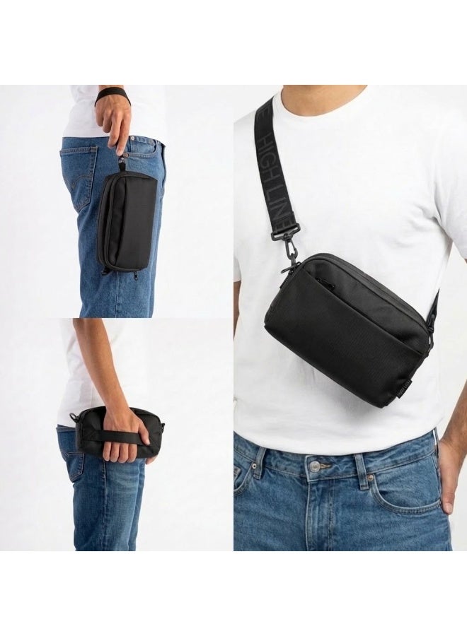 HIGH LINE STORE Flex Carry Handheld Organizer Bag – Lightweight Waterproof Fabric With Zipper Pockets For Phone, Wallet & Essentials – Unisex – Black - Image 1