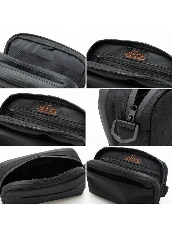 HIGH LINE STORE Flex Carry Handheld Organizer Bag – Lightweight Waterproof Fabric With Zipper Pockets For Phone, Wallet & Essentials – Unisex – Black - Image 3