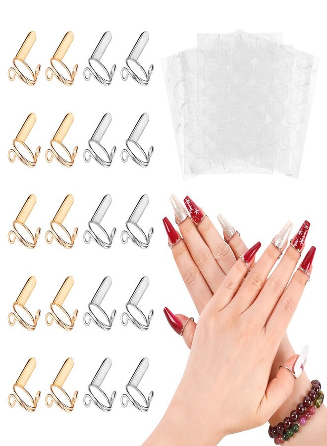 heemeei 20Pcs Wudu Nail Rings, Reusable Nail Rings with 120Pcs Adhesive Nail Tabs, Size Adjustable Detachable Nail Rings for Halal Nail, Muslim Wearing Manicure Nails(Gold, Silver) - Image 1