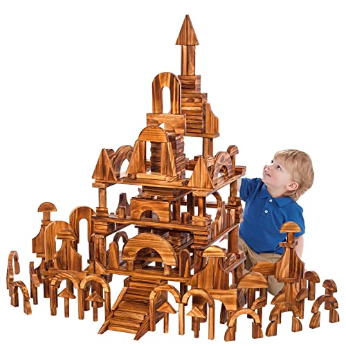 penepico Vintage Solid Carbonized Wooden Building Blocks Set for Kids 312 Outdoor43pcs54 lbs Table Sensory Wood Building Toys for Toddlers Outside Wooden Blocks for Preschool - Image 1