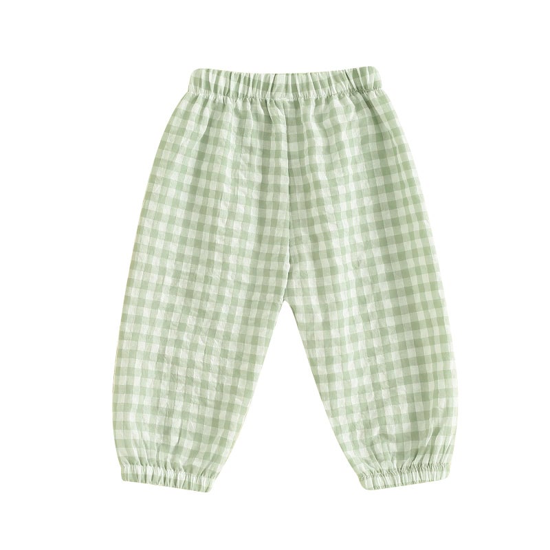 Arvbitana Toddler Checkered Pants Baby Girl Boy Elastic Waist Jogger Pants Kids Casual Plaid Trousers Infant Long Sweatpants (A-Green, 0-6 Months) - Image 1