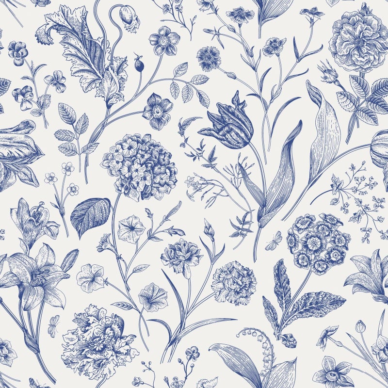 lenify Floral Peel and Stick Wallpaper Blue Contact Paper 16.9inch x 118.1inch Blue and White Wallpaper Boho Removable Vintage Wall Paper Self Adhesive Flower Decor Vinyl for Cabinets Drawer - Image 1