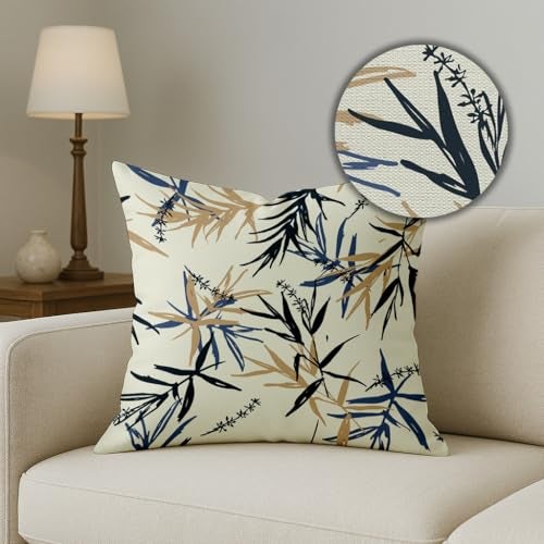 BRICK HOME Set of 5 Polycotton Printed Cushion Covers 16x16 Inches | Botanical Leaf Design | Navy Blue, Beige, Brown & Green | Soft Decorative Pillow Covers for Sofa, Couch & Living Room - Image 3