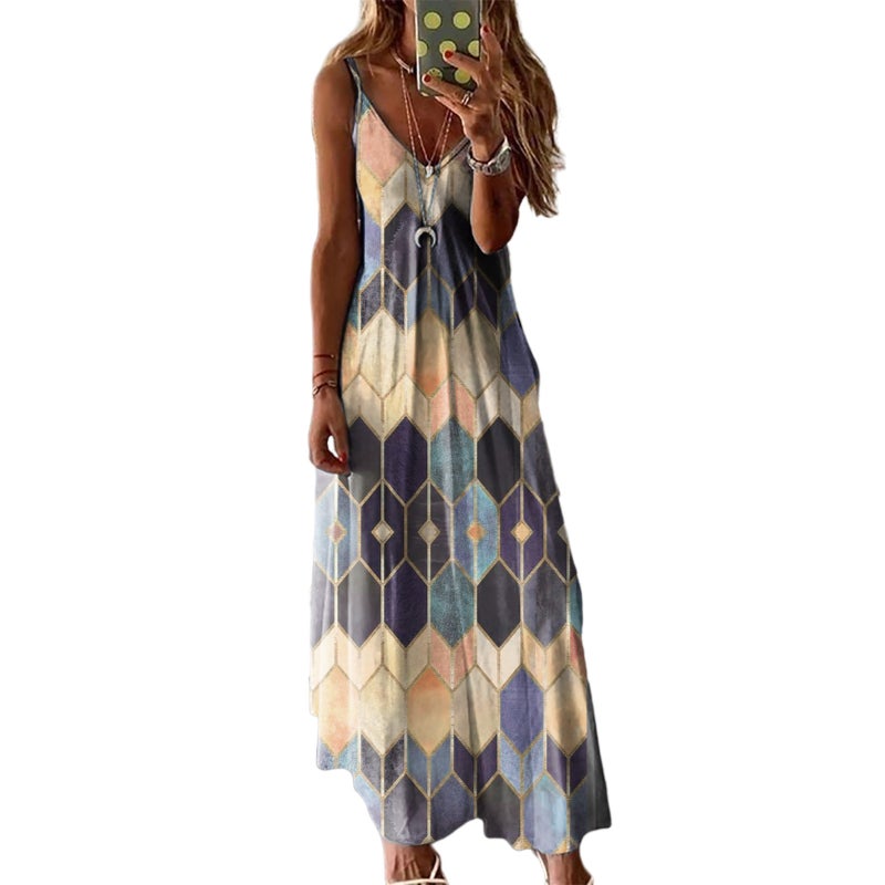 Women's Casual Printed Sleeveless Long Dress - Image 4