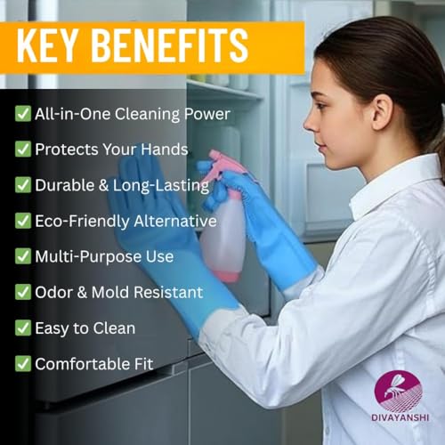 DIVAYANSHI Silicone Cleaning Gloves for Dishwashing & Household Use | Heat Resistant, Reusable, Non-Slip Scrub Gloves for Kitchen, Car, gardening, Pet Hair & Bathroom Cleaning – 1 Pair - Image 2