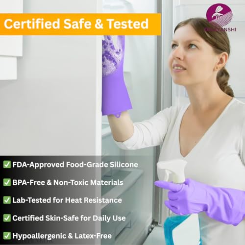 DIVAYANSHI Silicone Cleaning Gloves for Dishwashing & Household Use | Heat Resistant, Reusable, Non-Slip Scrub Gloves for Kitchen, Car, gardening, Pet Hair & Bathroom Cleaning – 1 Pair - Image 3