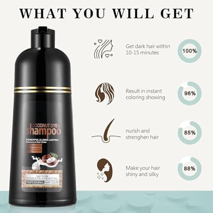ABBASI & CO Coconut Blonde hair dye Shampoo - Instant 3 in 1 Blonde Brown Hair Dye for Men & Women - Safe for Sensitive Skin- Champu para Canas - Gray Coverage for All Hair Types 500ml (Blonde Brown) - Image 2