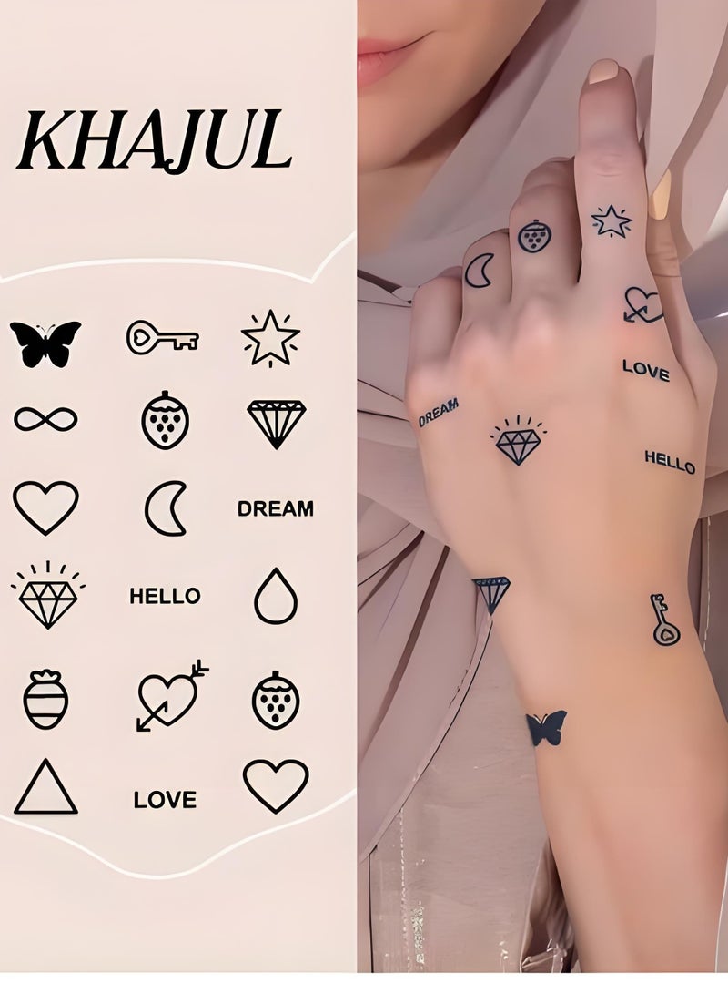 KHAJUL 2PCS Temporary Tattoos, Butterfly Heart Diamond Designs, Semi-Permanent 14 Days Matte Finish, for Fingers Ears Shoulders Neck Body (Small) - Image 2