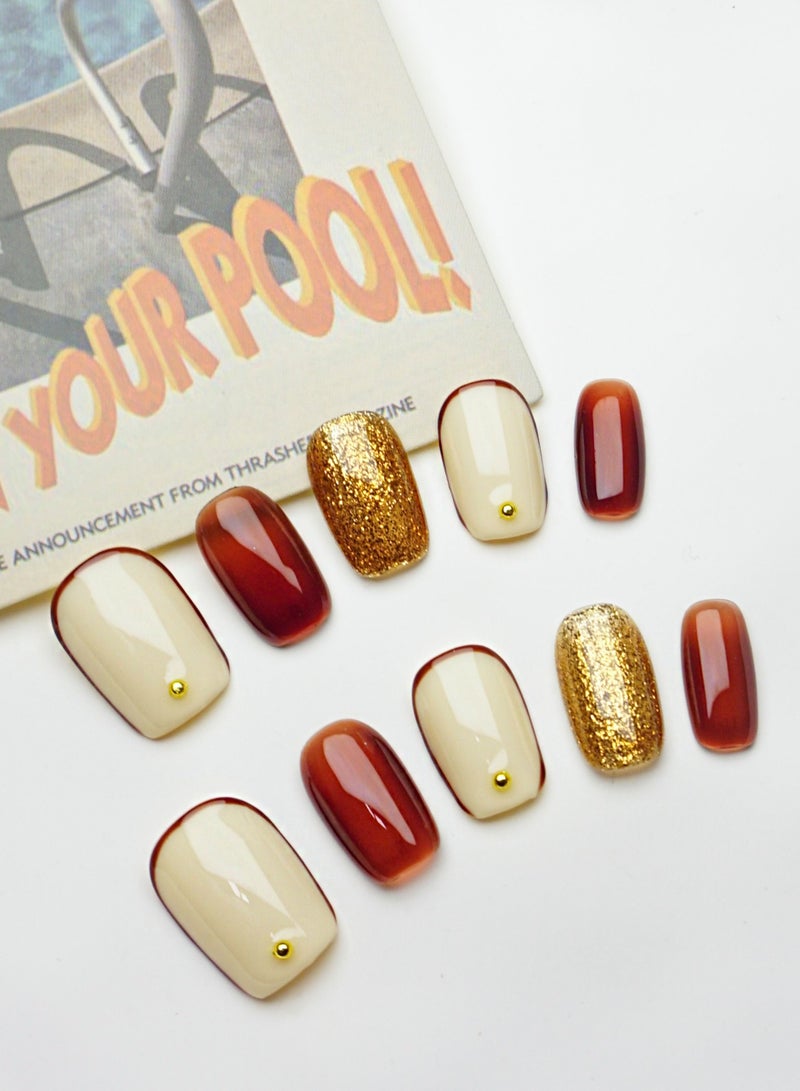 Artist Design/Peninsula Rose (Handmade)/Press On nails/Luxury Hand Painted/Squoval/10 PCS/M Size - Image 2