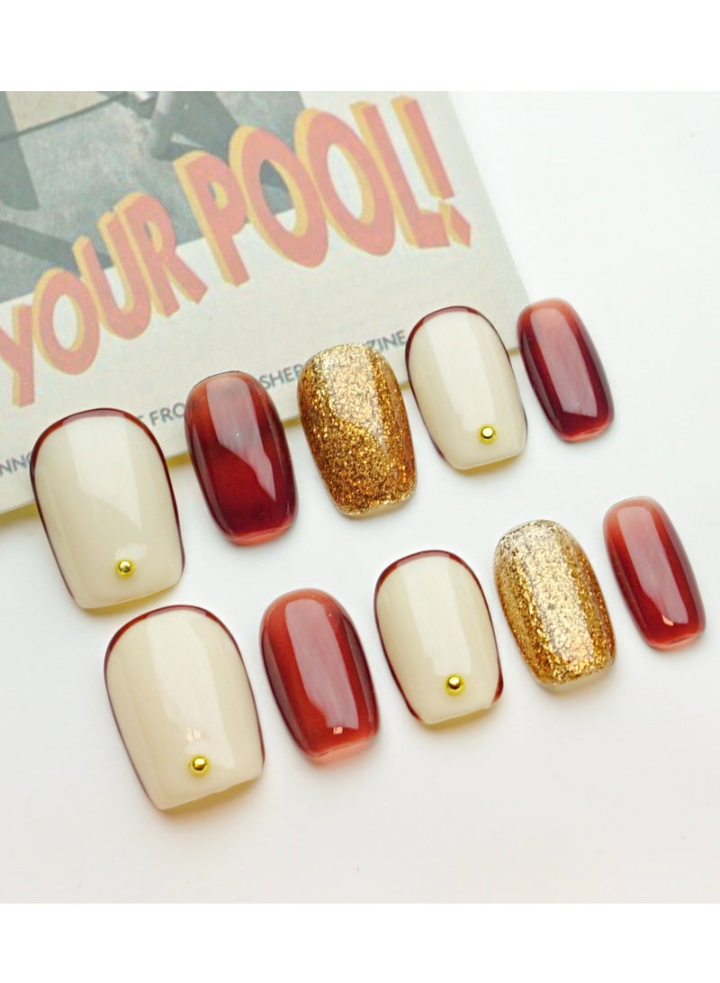 Artist Design/Peninsula Rose (Handmade)/Press On nails/Luxury Hand Painted/Squoval/10 PCS/M Size - Image 1