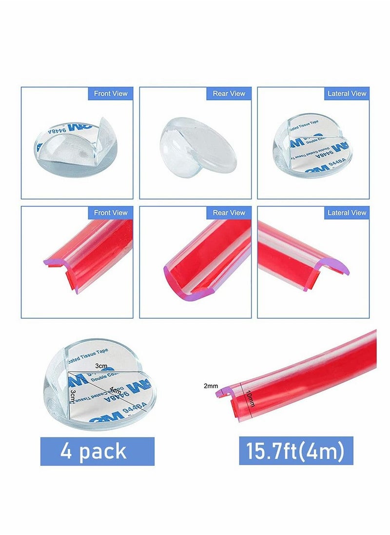 Safety Edge Corner Protector Set, Clear Baby Proofing Guards, Soft Silicone Bumper Strip 15.7ft  with Round Child Edge Protector for Cabinets, Tables, Furniture