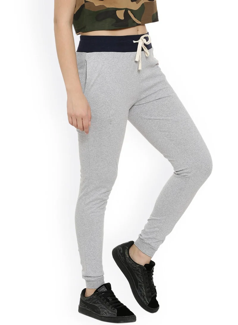Campus Sutra Women's Cloud Grey & Sacramento Green Camou-Block Trackpants
