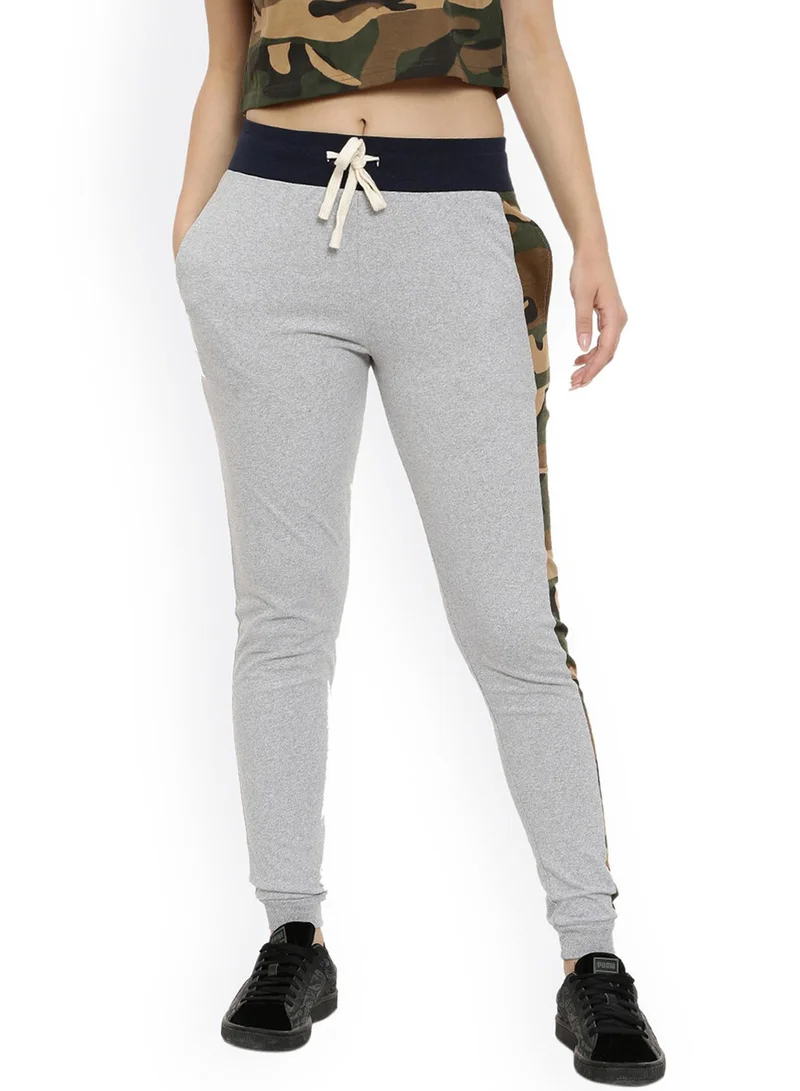Women's Cloud Grey & Sacramento Green Camou-Block Trackpants