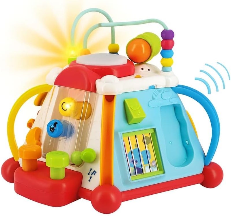Hola 15-in-1 Discover Activity Cube, Interactive Toy for Toddlers 1-3, Music, Lights, Spinning Gears, Hammer Beads, Phone, Microphone, Drum & More, Develops Motor Skills, Imagination 18M+ - Image 1