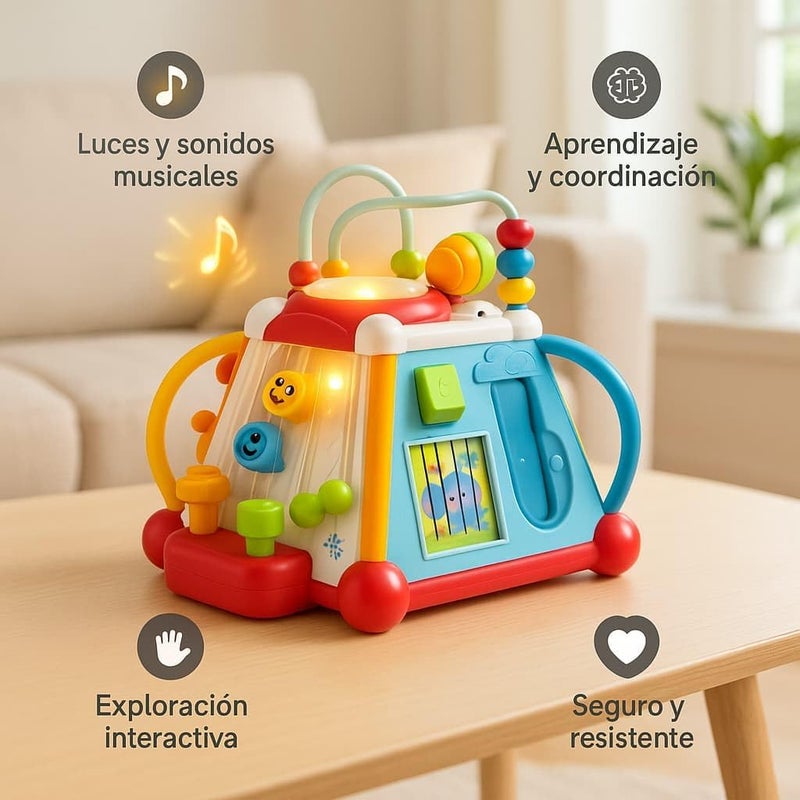 Hola 15-in-1 Discover Activity Cube, Interactive Toy for Toddlers 1-3, Music, Lights, Spinning Gears, Hammer Beads, Phone, Microphone, Drum & More, Develops Motor Skills, Imagination 18M+ - Image 2