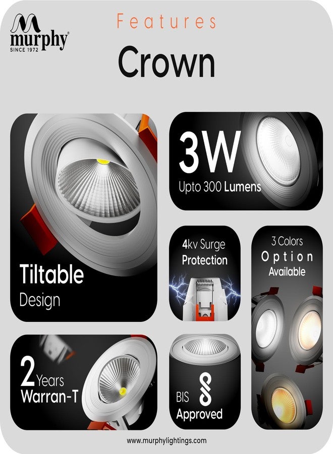 Murphy 3W Crown LED Spot Deep Junction Box Down Light (Pack of 8, Cool White) - Image 3