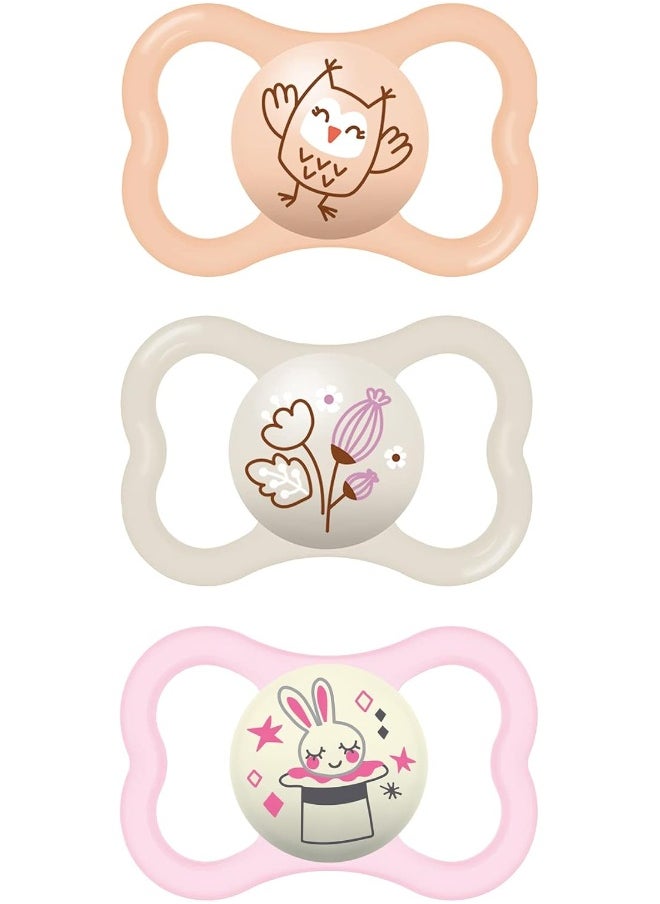 MAM MAM Air Night & Day Baby Pacifier, for Sensitive Skin, Glows in The Dark, 6-16 Months, Girl, 3 Count (Pack of 1)  - Image 1