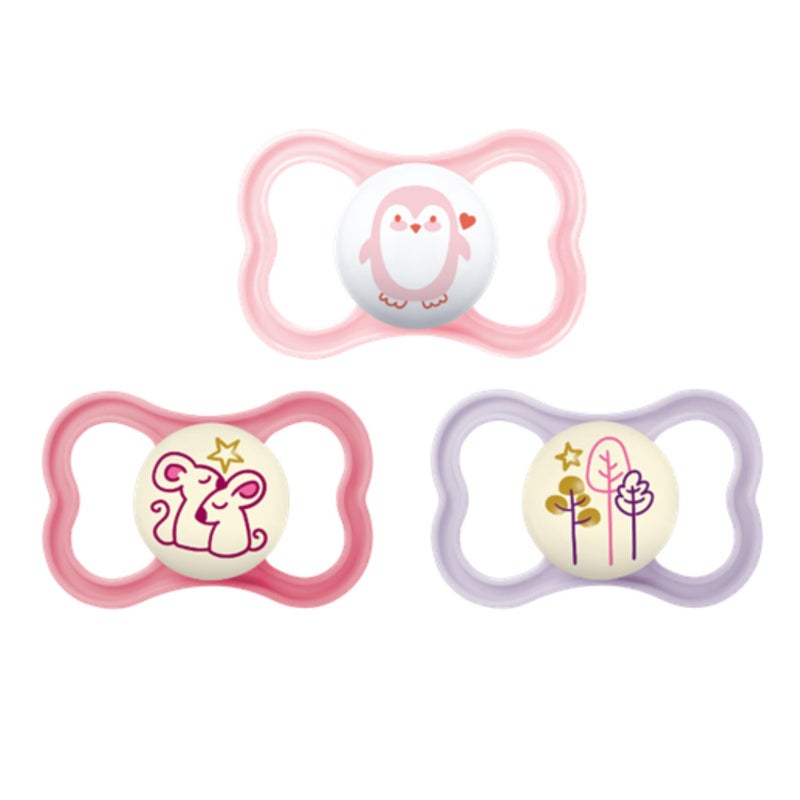 MAM Air Night & Day Baby Pacifier, for Sensitive Skin, Glows in The Dark, 3 Pack, 6-16 Months, Girl - Image 1