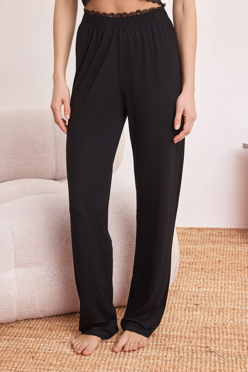 trendyol Black Viscose Blended Plain Lace Detailed Viscose Single Jersey Knitted Pajama Set Thmss26Pt00061 - Image 3