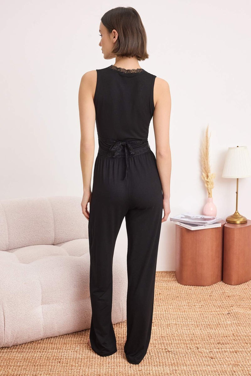 trendyol Black Viscose Blended Plain Lace Detailed Viscose Single Jersey Knitted Pajama Set Thmss26Pt00061 - Image 4