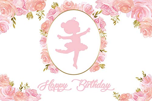 Leyiyi 5x3ft Pink Abstract Little Girl Ballerina in Tutu Dress Dancing Backdrop Pink Flower Happy Birthday Background Baby Shower Decoration Polyester Photo Studio Props - Image 4